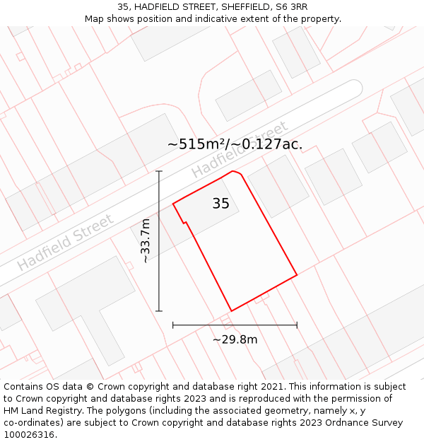 35, HADFIELD STREET, SHEFFIELD, S6 3RR: Plot and title map