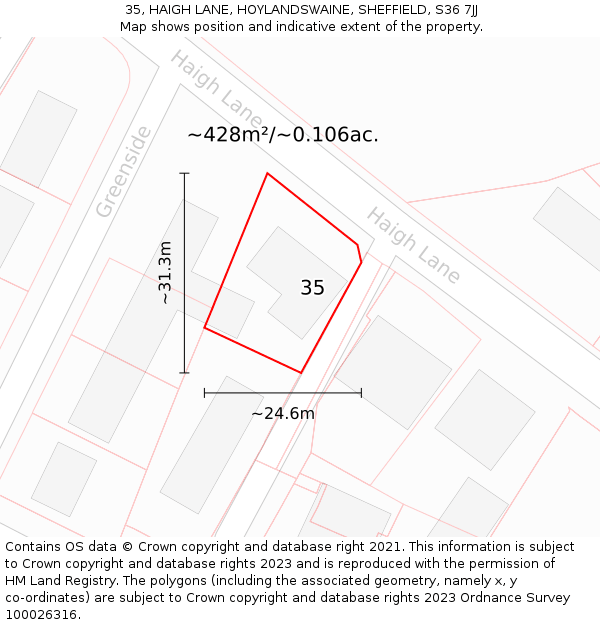 35, HAIGH LANE, HOYLANDSWAINE, SHEFFIELD, S36 7JJ: Plot and title map