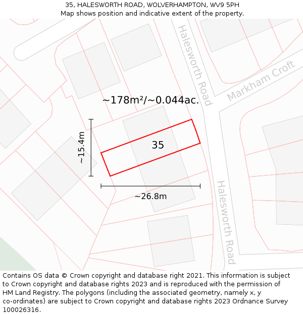 35, HALESWORTH ROAD, WOLVERHAMPTON, WV9 5PH: Plot and title map