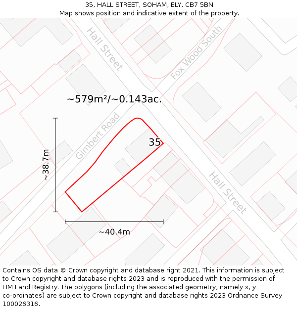 35, HALL STREET, SOHAM, ELY, CB7 5BN: Plot and title map