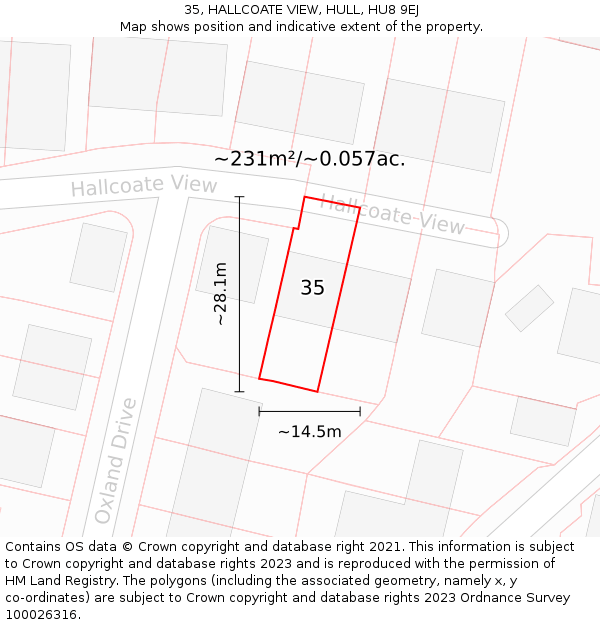 35, HALLCOATE VIEW, HULL, HU8 9EJ: Plot and title map