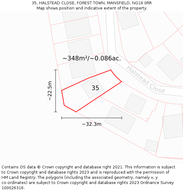 35, HALSTEAD CLOSE, FOREST TOWN, MANSFIELD, NG19 0RR: Plot and title map