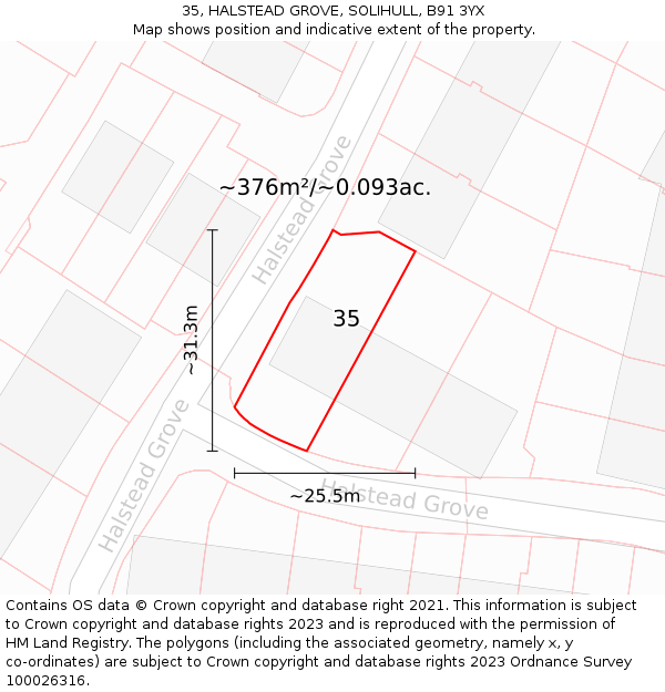 35, HALSTEAD GROVE, SOLIHULL, B91 3YX: Plot and title map