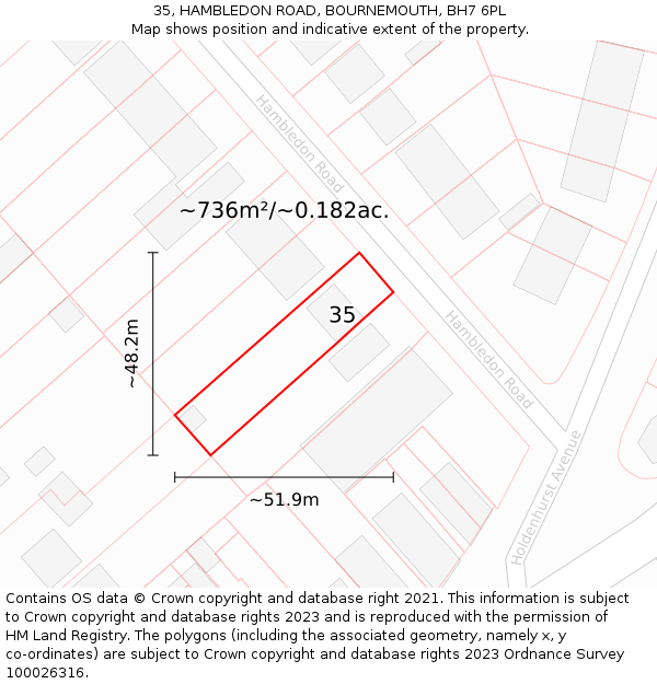 35, HAMBLEDON ROAD, BOURNEMOUTH, BH7 6PL: Plot and title map