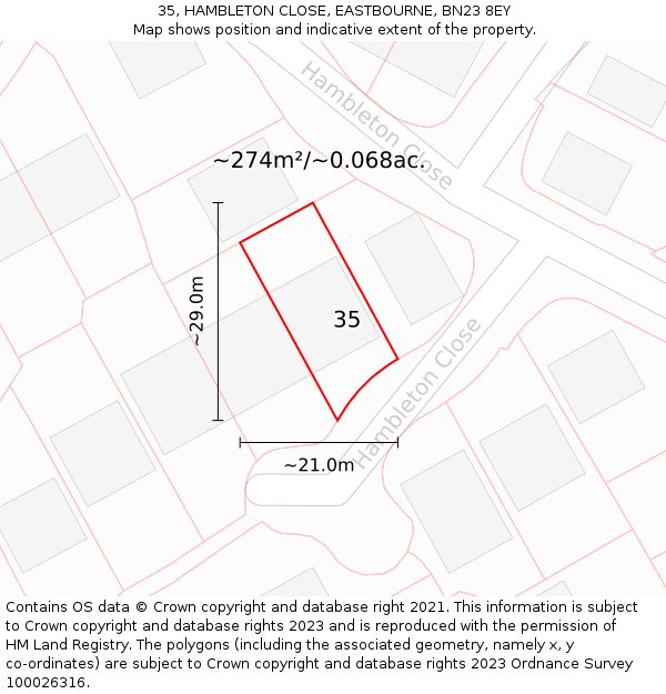 35, HAMBLETON CLOSE, EASTBOURNE, BN23 8EY: Plot and title map