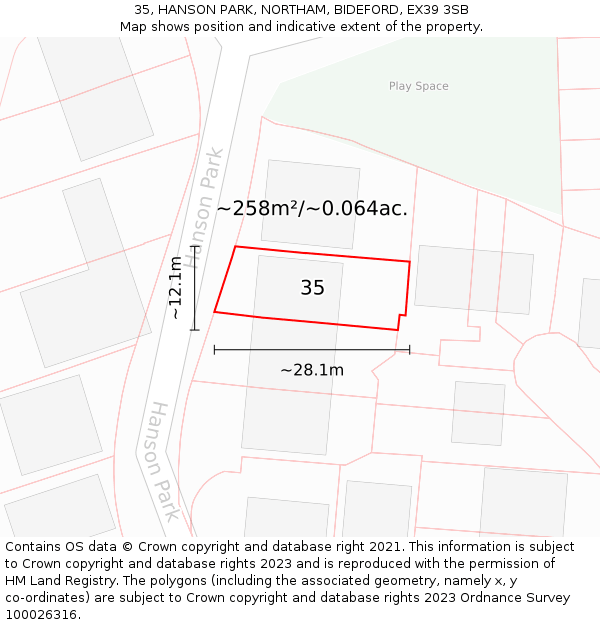 35, HANSON PARK, NORTHAM, BIDEFORD, EX39 3SB: Plot and title map