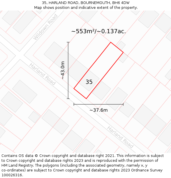 35, HARLAND ROAD, BOURNEMOUTH, BH6 4DW: Plot and title map