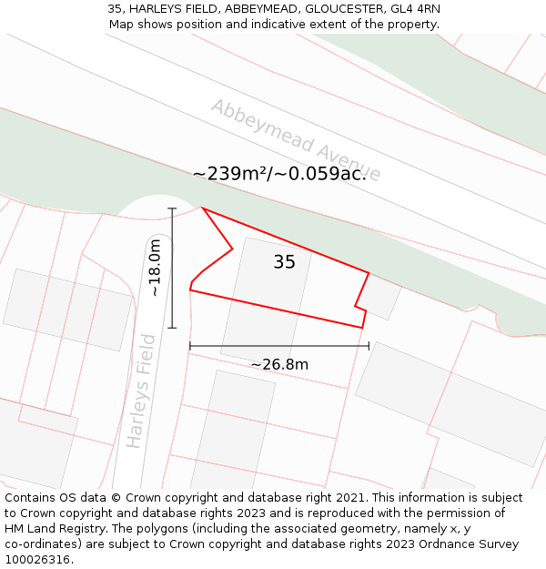 35, HARLEYS FIELD, ABBEYMEAD, GLOUCESTER, GL4 4RN: Plot and title map
