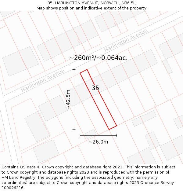 35, HARLINGTON AVENUE, NORWICH, NR6 5LJ: Plot and title map