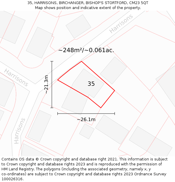 35, HARRISONS, BIRCHANGER, BISHOP'S STORTFORD, CM23 5QT: Plot and title map