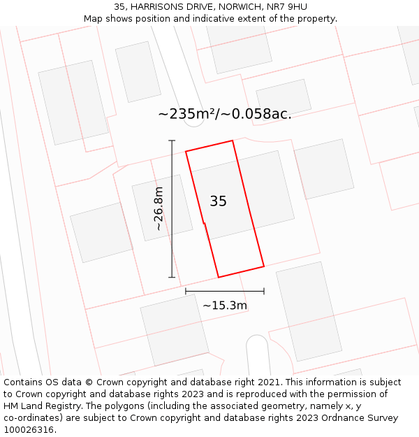 35, HARRISONS DRIVE, NORWICH, NR7 9HU: Plot and title map