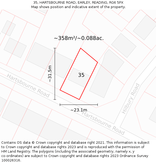 35, HARTSBOURNE ROAD, EARLEY, READING, RG6 5PX: Plot and title map