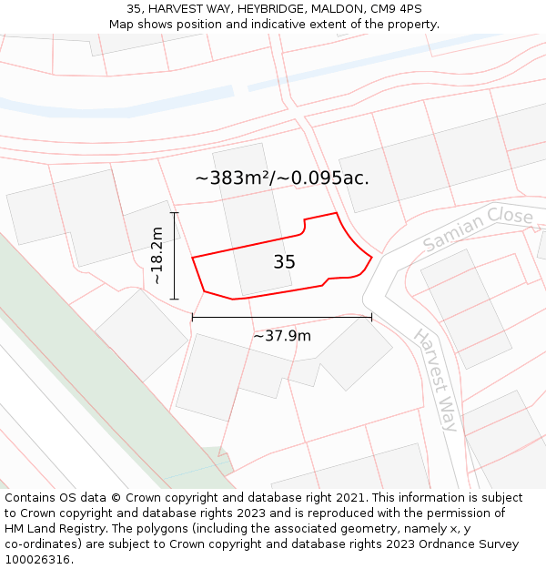 35, HARVEST WAY, HEYBRIDGE, MALDON, CM9 4PS: Plot and title map