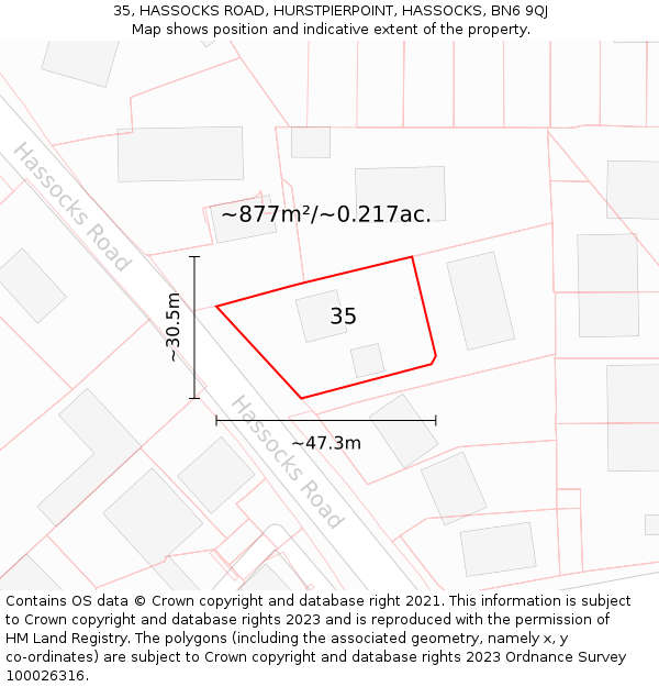 35, HASSOCKS ROAD, HURSTPIERPOINT, HASSOCKS, BN6 9QJ: Plot and title map