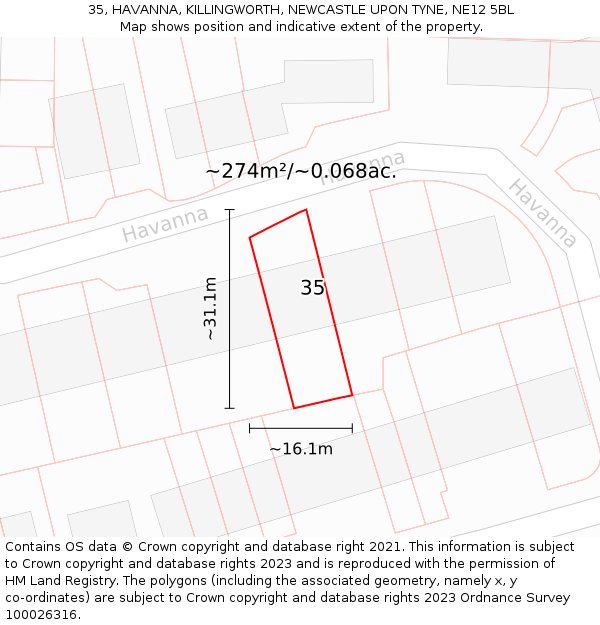 35, HAVANNA, KILLINGWORTH, NEWCASTLE UPON TYNE, NE12 5BL: Plot and title map