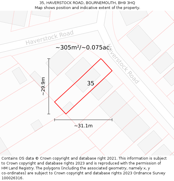 35, HAVERSTOCK ROAD, BOURNEMOUTH, BH9 3HQ: Plot and title map