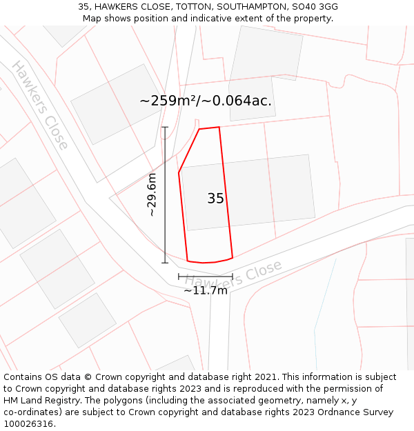 35, HAWKERS CLOSE, TOTTON, SOUTHAMPTON, SO40 3GG: Plot and title map