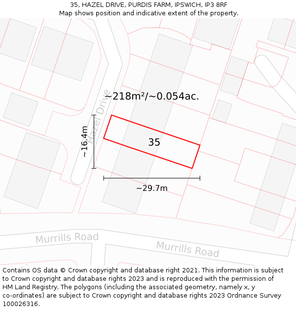 35, HAZEL DRIVE, PURDIS FARM, IPSWICH, IP3 8RF: Plot and title map