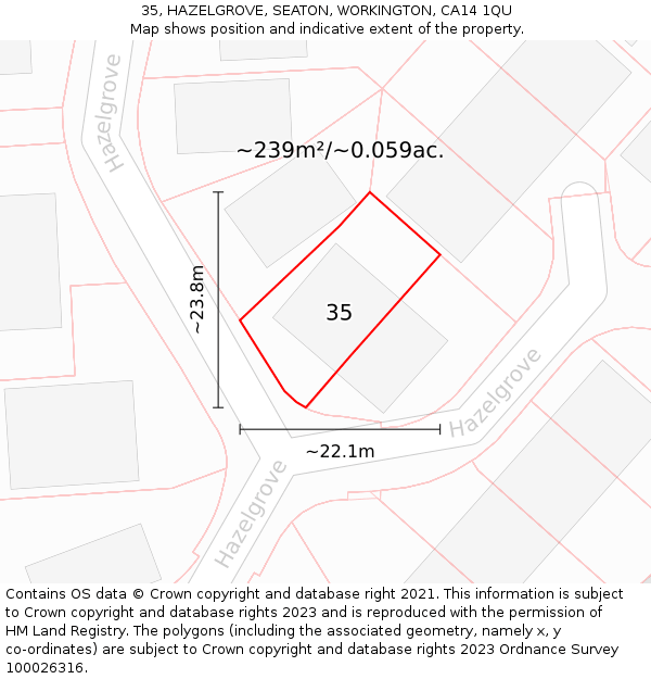 35, HAZELGROVE, SEATON, WORKINGTON, CA14 1QU: Plot and title map