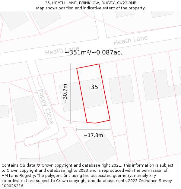 35, HEATH LANE, BRINKLOW, RUGBY, CV23 0NR: Plot and title map