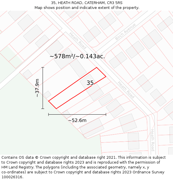 35, HEATH ROAD, CATERHAM, CR3 5RS: Plot and title map