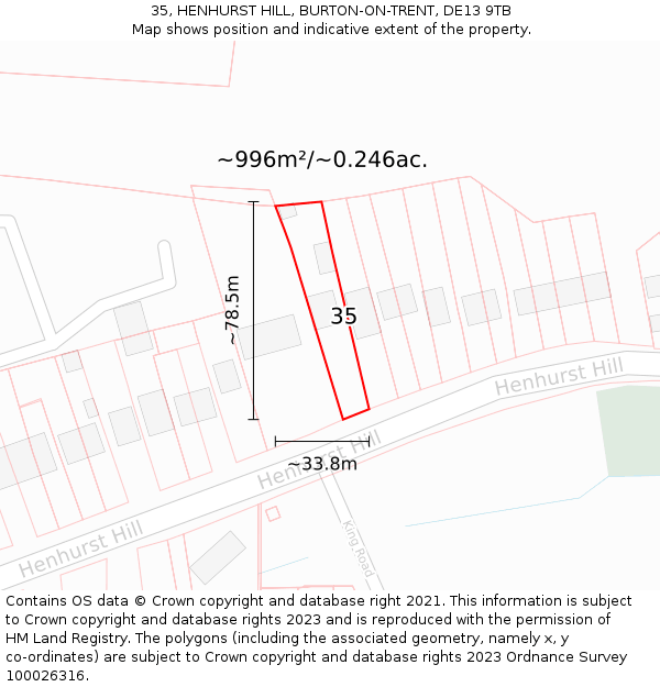 35, HENHURST HILL, BURTON-ON-TRENT, DE13 9TB: Plot and title map