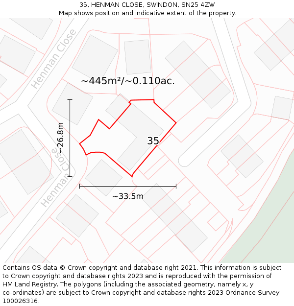 35, HENMAN CLOSE, SWINDON, SN25 4ZW: Plot and title map