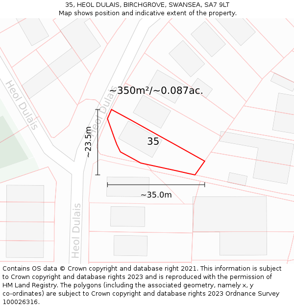 35, HEOL DULAIS, BIRCHGROVE, SWANSEA, SA7 9LT: Plot and title map