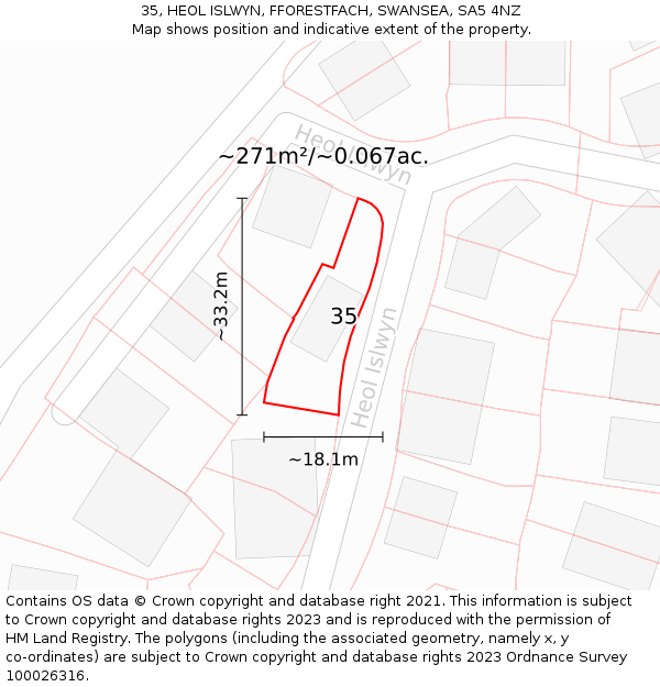 35, HEOL ISLWYN, FFORESTFACH, SWANSEA, SA5 4NZ: Plot and title map