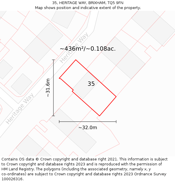 35, HERITAGE WAY, BRIXHAM, TQ5 9FN: Plot and title map