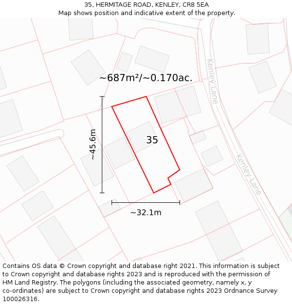 35, HERMITAGE ROAD, KENLEY, CR8 5EA: Plot and title map