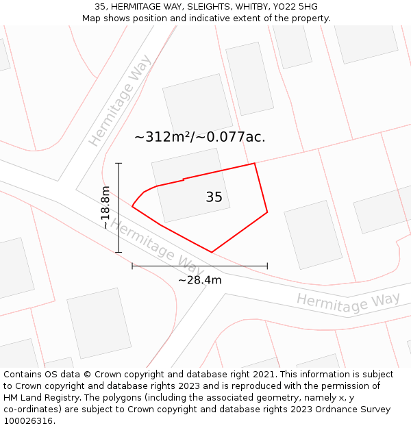 35, HERMITAGE WAY, SLEIGHTS, WHITBY, YO22 5HG: Plot and title map