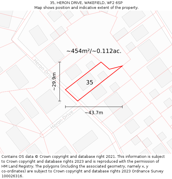35, HERON DRIVE, WAKEFIELD, WF2 6SP: Plot and title map