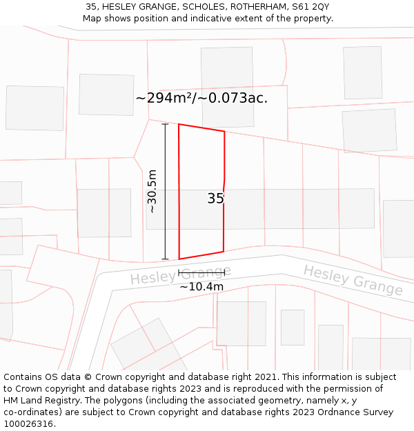 35, HESLEY GRANGE, SCHOLES, ROTHERHAM, S61 2QY: Plot and title map