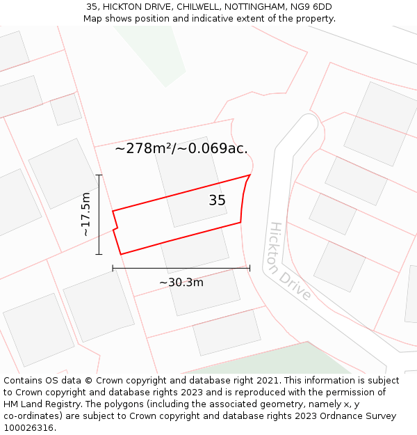 35, HICKTON DRIVE, CHILWELL, NOTTINGHAM, NG9 6DD: Plot and title map