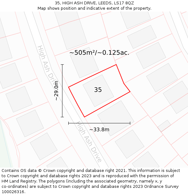 35, HIGH ASH DRIVE, LEEDS, LS17 8QZ: Plot and title map