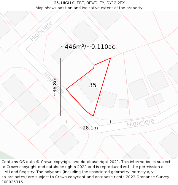 35, HIGH CLERE, BEWDLEY, DY12 2EX: Plot and title map