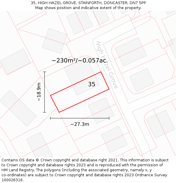 35, HIGH HAZEL GROVE, STAINFORTH, DONCASTER, DN7 5PP: Plot and title map