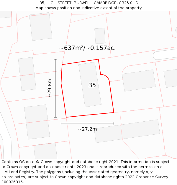 35, HIGH STREET, BURWELL, CAMBRIDGE, CB25 0HD: Plot and title map