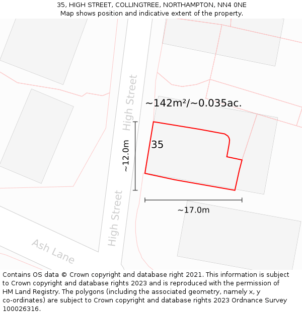 35, HIGH STREET, COLLINGTREE, NORTHAMPTON, NN4 0NE: Plot and title map