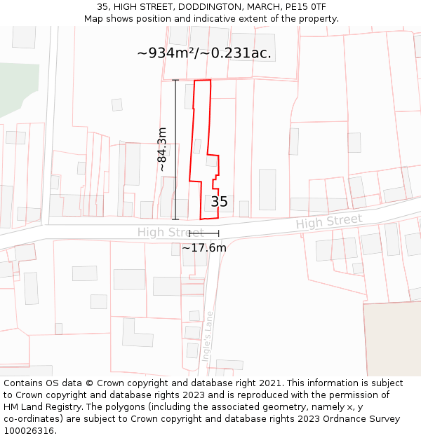 35, HIGH STREET, DODDINGTON, MARCH, PE15 0TF: Plot and title map