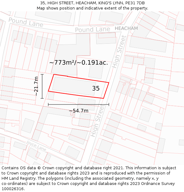 35, HIGH STREET, HEACHAM, KING'S LYNN, PE31 7DB: Plot and title map