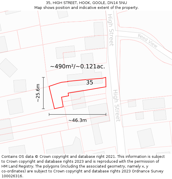 35, HIGH STREET, HOOK, GOOLE, DN14 5NU: Plot and title map