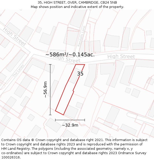 35, HIGH STREET, OVER, CAMBRIDGE, CB24 5NB: Plot and title map