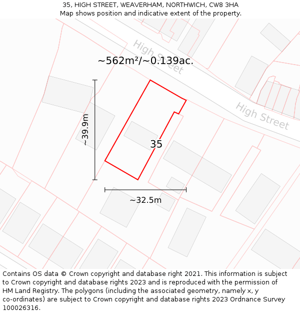 35, HIGH STREET, WEAVERHAM, NORTHWICH, CW8 3HA: Plot and title map