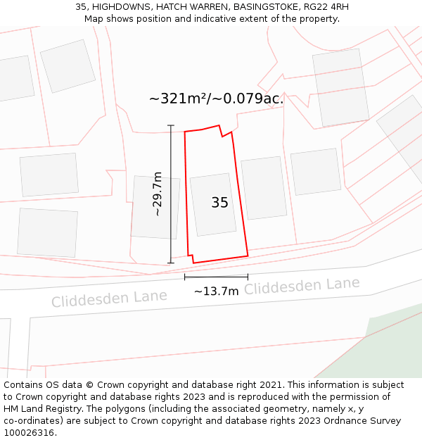 35, HIGHDOWNS, HATCH WARREN, BASINGSTOKE, RG22 4RH: Plot and title map