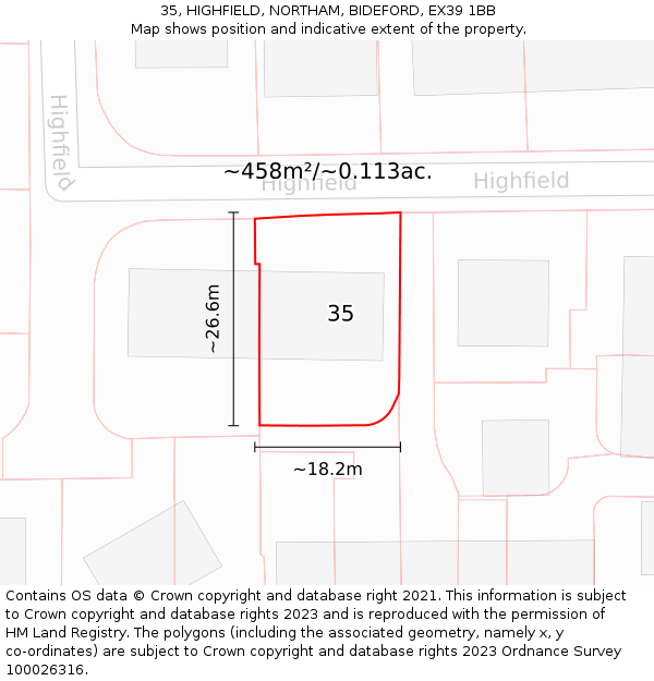 35, HIGHFIELD, NORTHAM, BIDEFORD, EX39 1BB: Plot and title map