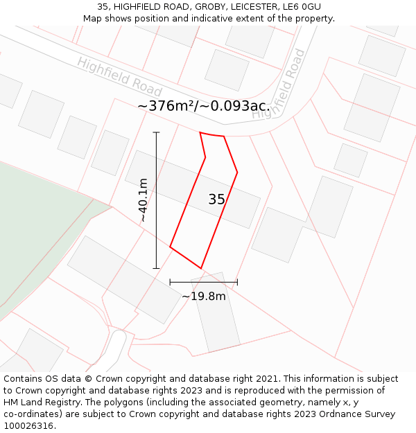 35, HIGHFIELD ROAD, GROBY, LEICESTER, LE6 0GU: Plot and title map