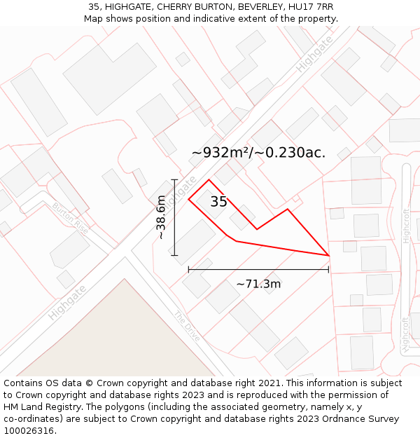 35, HIGHGATE, CHERRY BURTON, BEVERLEY, HU17 7RR: Plot and title map