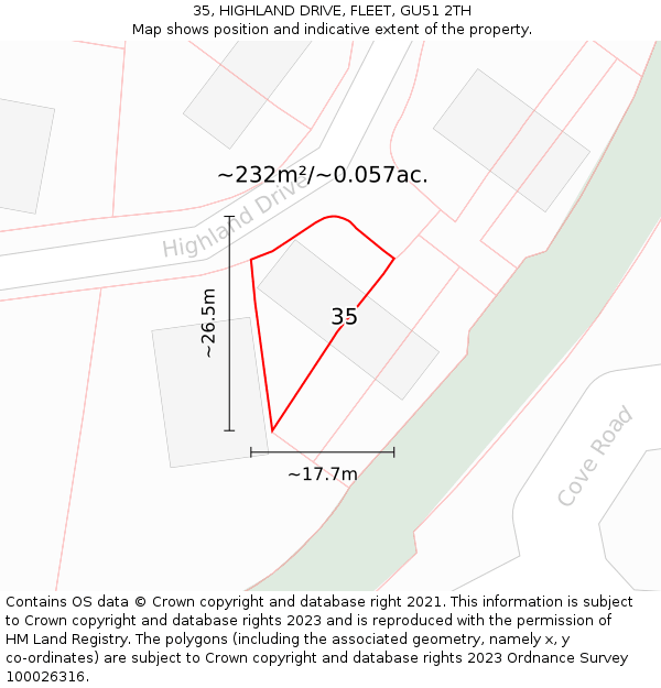 35, HIGHLAND DRIVE, FLEET, GU51 2TH: Plot and title map